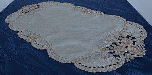 Tischläufer Mitteldecke Tischdecke Tisch-Deckchen Deko Marmor-Motiv mit Rosa Muster Stickerei GRÖßENWAHL (35x70 cm Oval) von Anka Textil