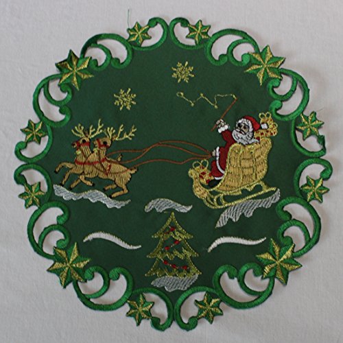 Weihnachtstischdecke Tischläufer Mitteldecke Tisch-Deckchen Weihnachtsdeko Weihnachten Motiven Stickerei Grün Größenwahl (30cm Rund) von Anka Textil