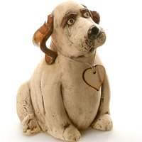 Natürlicher Rustikaler Hündchen Mit Hölzernem Herz, Zum Einer Mitteilung Schrulliges Keramik-Labrador-statuen-Geschenk Für Hundeliebhaber Zu von AnkaChristof