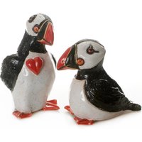 Handgefertigtes Keramik Papageitaucher Paar Mr. & Mrs. Mit Rotem Herz von AnkaChristof