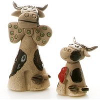 Paar Niedliche Süße Kühe Mutter Mit Einem Baby Kalb Rotem Herz 2 Keramik Handgemachte Ornamente von AnkaChristof