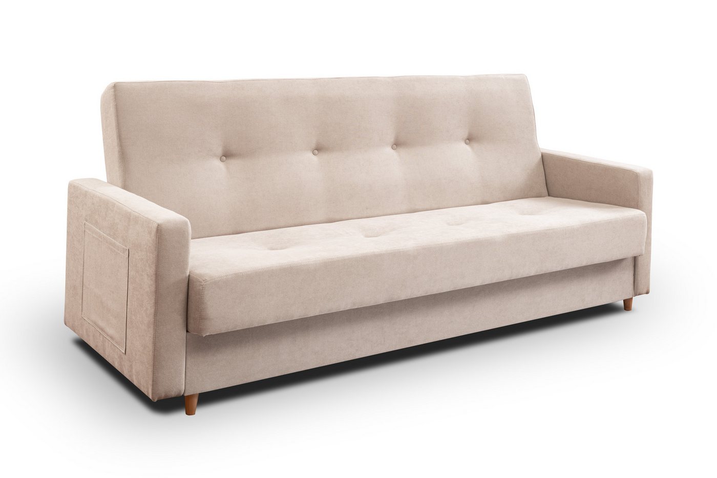 Ankado24 Schlafsofa mit Bettkasten Lucio, Sofa mit Schlaffunktion, Beige Modern Couch von Ankado24