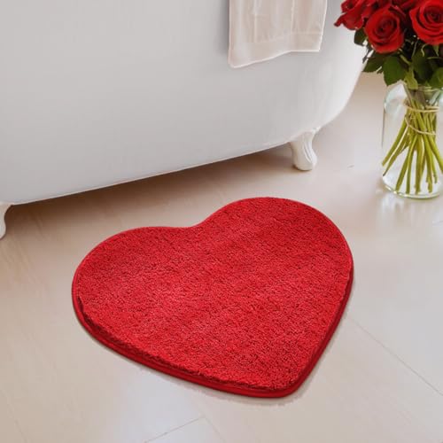 Ankah Red Lips Shaped Rug Fire Hot Lips Badematte, super weiche Mikrofaser, saugfähig, rutschfest, maschinenwaschbar, schnell trocknend, Matten für Dusche, Badewanne und Bodenzubehör (Rotes Herz) von Ankah