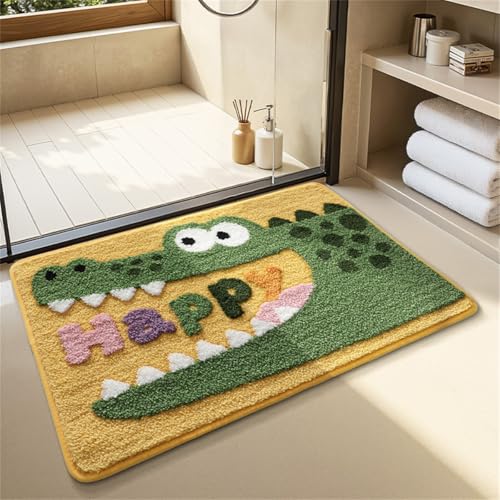 Ankah Tier-Badematte, niedlicher Cartoon-Badezimmerteppich, Komfortteppich, extra saugfähig, weich, schnell trocknend, maschinenwaschbar, Badteppich für WC, Badewanne, Küche, 50 x 80 cm (Krokodil) von Ankah