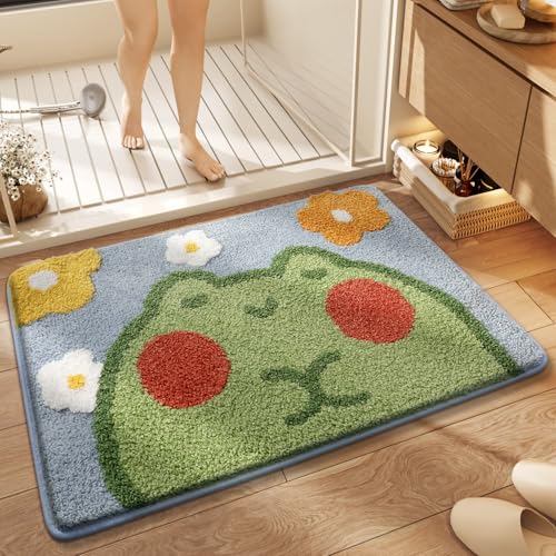 Niedlicher Duschvorleger, luxuriös, zottelig, hoch saugfähig und rutschfest, maschinenwaschbar, passend für Badewanne, Dusche und Badezimmer, 45 x 65 cm, Blumenfrosch Niedlicher Duschvorleger, luxuriös, zottelig, hoch saugfähig und rutschfest, maschinenwaschbar, passend für Badewanne, Dusche und Badezimmer, 45 x 65 cm, Blumenfrosch von Ankah