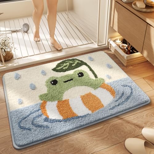 Niedlicher Duschvorleger, luxuriös, zottelig, hoch saugfähig und rutschfest, maschinenwaschbar, passend für Badewanne, Dusche und Badezimmer, 50 x 80 cm, Poolfrosch Niedlicher Duschvorleger, luxuriös, zottelig, hoch saugfähig und rutschfest, maschinenwaschbar, passend für Badewanne, Dusche und Badezimmer, 50 x 80 cm, Poolfrosch von Ankah