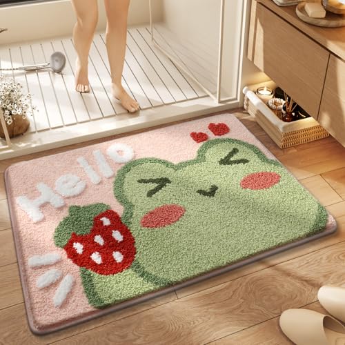 Niedlicher Duschvorleger, luxuriös, zottelig, hochsaugfähig und rutschfest, maschinenwaschbar, passend für Badewanne, Dusche und Badezimmer, 50 x 80 cm, Hello Frog Niedlicher Duschvorleger, luxuriös, zottelig, hochsaugfähig und rutschfest, maschinenwaschbar, passend für Badewanne, Dusche und Badezimmer, 50 x 80 cm, Hello Frog von Ankah