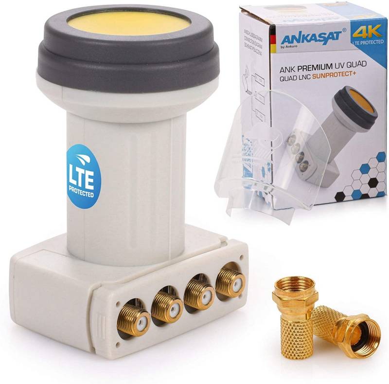 Ankaro ANKASAT - ANK Premium UV Quad LNB + Wetterschutz Kappe, 4 Teilnehmer Universal-Quad-LNB von Ankaro