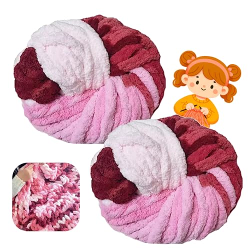 Dicke Wolle Garn 500 g ca.54 m, Milchig Weiß Chunky, Grobstrick Weiches Wollgarn für Decke, XXL Riesen Wolle Perfekt zum Weben von Schals Mützen Haustier Nest (A31-Pink Matching) von AnkekolyStar