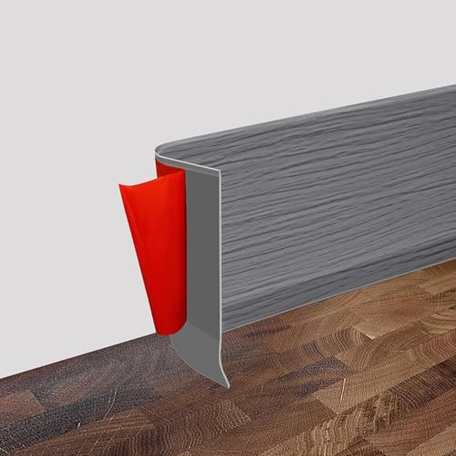 Weichsockelleiste Selbstklebend - Sockelleisten aus PVC, 3.5/6/10 Meter Fussleisten, Übergangsschiene Bodenleisten für Küche, Bad, Schlafzimmern und Wohnzimmern (Graues Holzkorn, 8cm x 3.5Meter) von AnkekolyStar
