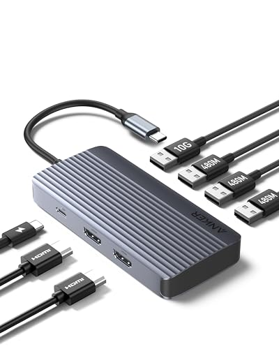 Anker 7-in-1 USB-C Hub, Dual Display USB-C Docking Station, Dual HDMI Display, 100W Stromzufuhr, 10Gbit/s Datenübertragungen, USB-Anschlüsse für MacBook Air/Pro, Dell XPS, iPad Pro und mehr von Anker