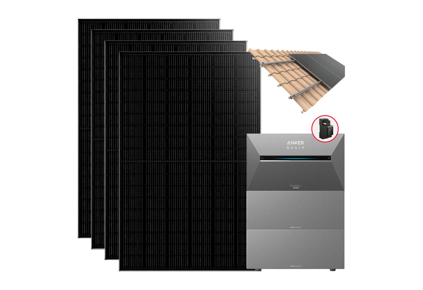 Anker Balkonkraftwerk, 1760 W, (Set, 4 Solarmodule mit Anker solarbank 3 Pro mit 2x BP2700 (Dachziegel), integriertem Wechselrichter, Wifi, Bluetooth, IP65 von Anker