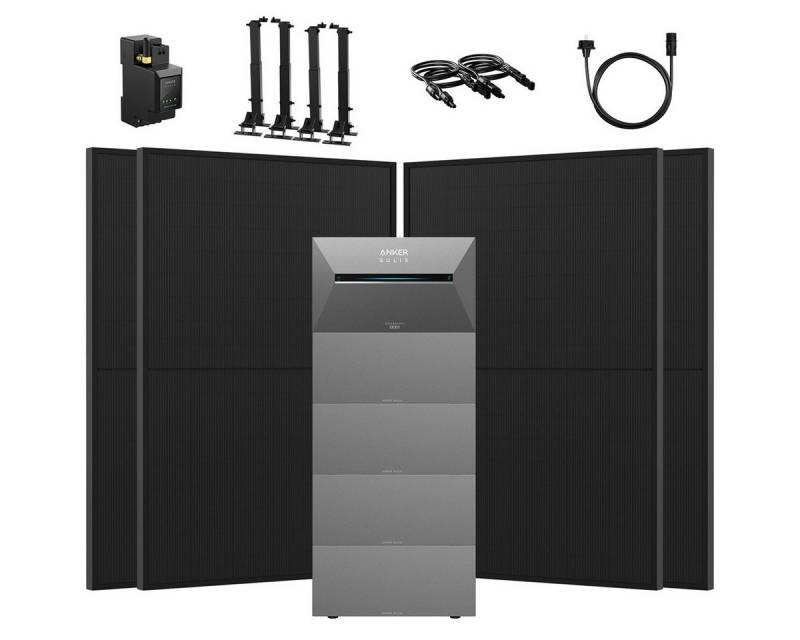Anker Balkonkraftwerk 1760W Anker SOLIX Solarbank 3 E2700 Pro mit Zusatzsakkus und MC4 Kabel, (Smart Meter und 4x JASolar 440Wp Full Black im Lieferumfang enthalten), Speicher mit integriertem Wechselrichter, All-in-One 2,668kWh Akku von Anker