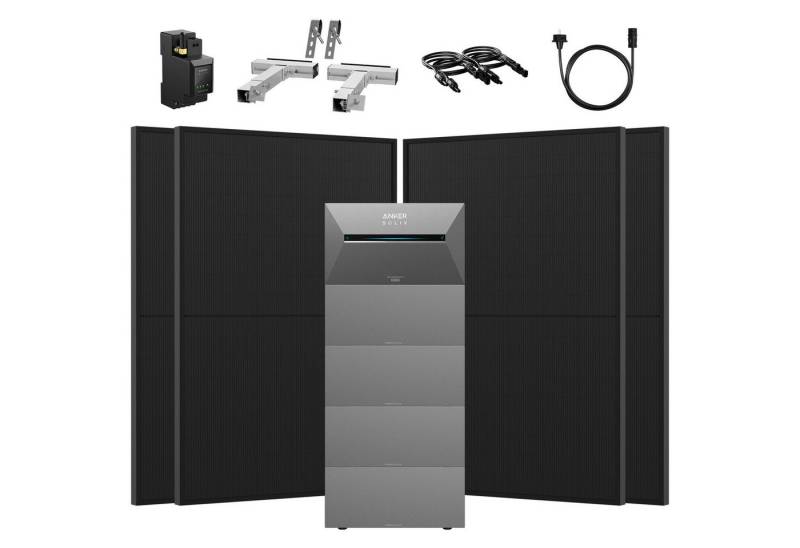Anker Balkonkraftwerk 1760W Anker SOLIX Solarbank 3 E2700 Pro mit Zusatzsakkus und MC4 Kabel, (Smart Meter und 4x JASolar 440Wp Full Black im Lieferumfang enthalten), Speicher mit integriertem Wechselrichter, All-in-One 2,668kWh Akku von Anker