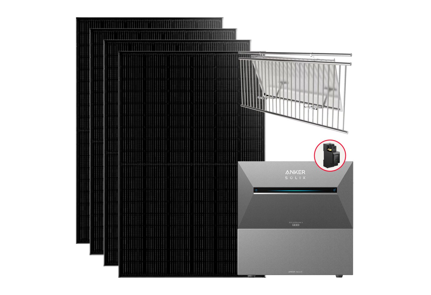 Anker Balkonkraftwerk 1760W BKW Anker Solarbank 3 Pro mit Smart Meter /Halterung/BP2700, 1760 W, Monokristallin, (Set, 4 Solarmodule + Anker Solarbank 3 Pro + Smart Zähler) von Anker