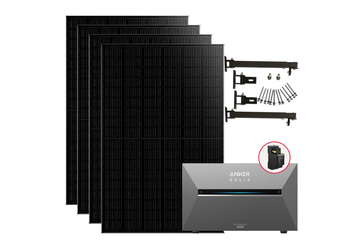 Anker Balkonkraftwerk 1760W BKW Anker Solarbank 3 Pro mit Smart Meter /Halterung/BP2700, 1760 W, Monokristallin, (Set, 4 Solarmodule + Anker Solarbank 3 Pro + Smart Zähler) von Anker