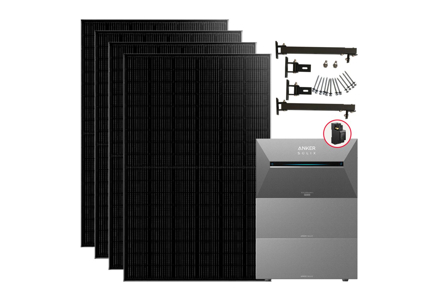 Anker Balkonkraftwerk 1760W BKW Anker Solarbank 3 Pro mit Smart Meter /Halterung/BP2700, 1760 W, Monokristallin, (Set, 4 Solarmodule + Anker Solarbank 3 Pro + Smart Zähler) von Anker