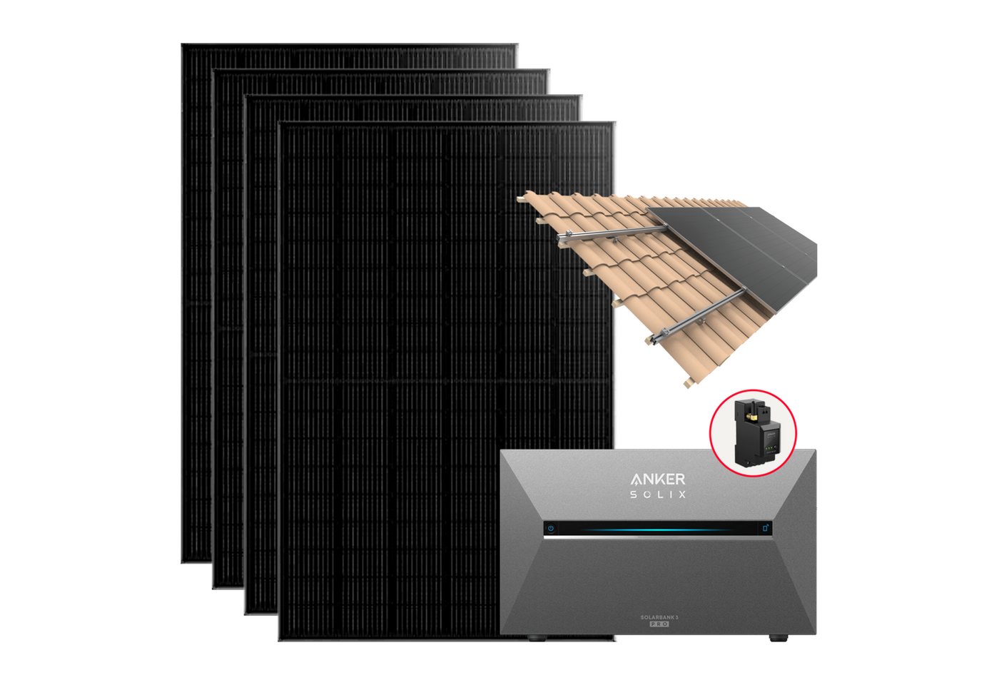 Anker Balkonkraftwerk 1760W BKW Anker Solarbank 3 Pro mit Smart Meter /Halterung/BP2700, 1760 W, Monokristallin, (Set, 4 Solarmodule + Anker Solarbank 3 Pro + Smart Zähler) von Anker