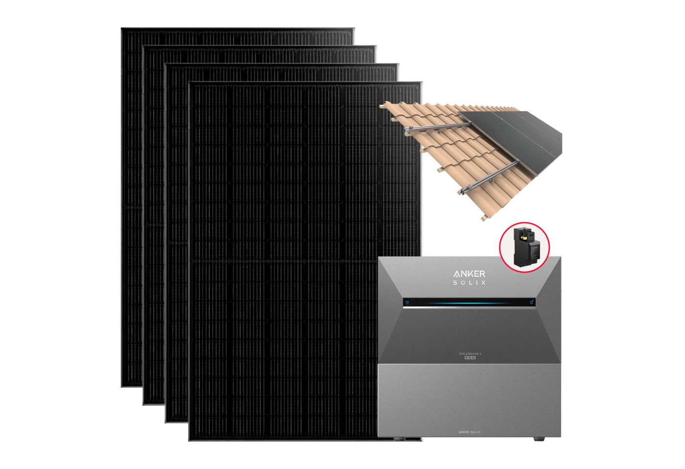Anker Balkonkraftwerk 1760W BKW Anker Solarbank 3 Pro mit Smart Meter /Halterung/BP2700, 1760 W, Monokristallin, (Set, 4 Solarmodule + Anker Solarbank 3 Pro + Smart Zähler) von Anker