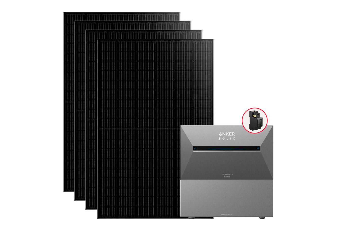 Anker Balkonkraftwerk 1760W BKW Anker Solarbank 3 Pro mit Smart Meter /Halterung/BP2700, 1760 W, Monokristallin, (Set, 4 Solarmodule + Anker Solarbank 3 Pro + Smart Zähler) von Anker