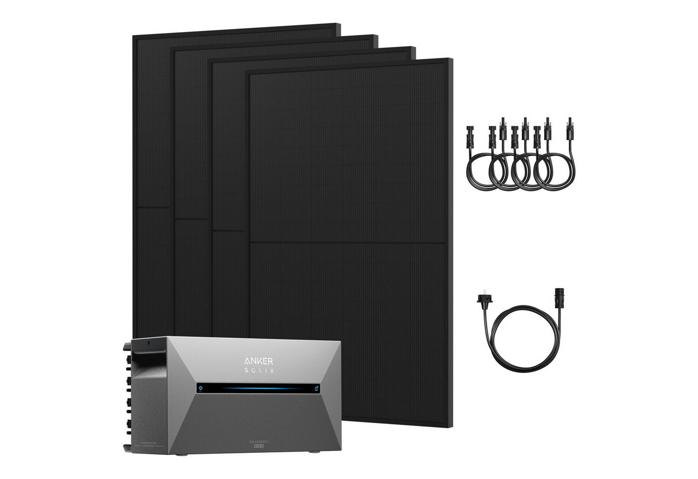 Anker Balkonkraftwerk 2000W Anker Solix Solarbank 2 E1600 Pro mit Zusatzsakkus, (4 x JA Solar 500Wp Paneele und Smart Meter im Lieferumfang enthalten), Speicher mit integriertem Wechselrichter, All-in-One 1600 Wh Akku von Anker