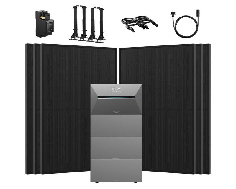 Anker Balkonkraftwerk 2640W Anker SOLIX Solarbank 3 E2700 Pro mit Zusatzsakkus und MC4 Kabel, (Smart Meter und 6x JASolar 440Wp Full Black im Lieferumfang enthalten), Speicher mit integriertem Wechselrichter, All-in-One 2,668kWh Akku von Anker