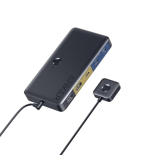 Anker USB 3.0 HDMI KVM-Switch, 5 USB 3.0-Ports, unterstützt 4K@60Hz, magnetische Knopfsteuerung, Ein-Klick-Umschaltung Laptop und Desktop, Für Dell, MacBook, iPad (Mit Kabel) von Anker