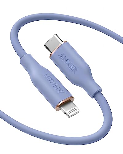 Anker PowerLine III Flow, USB-C auf Lightning Ladekabel PD, kompatibel mit iPhone 13/13 Pro Max/12/11 Pro/X/XS/XR/8 Plus, AirPods Pro, 180cm, MFi-zertifiziert, Silikagel (in Lavendel) von Anker