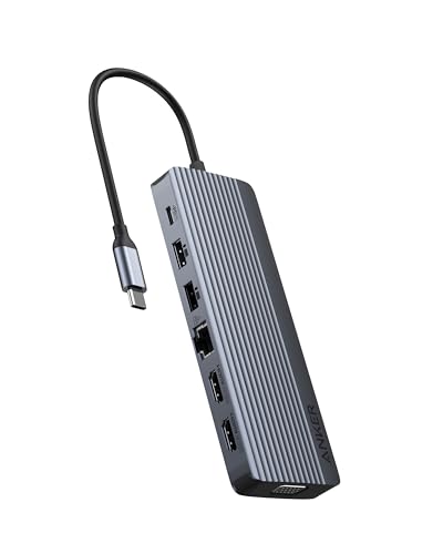 Anker Triple Display USB-C Hub (14-in-1), Dreifaches Display, 4K@60Hz HDMI mit 100W Max Power Delivery, 5 Gbit/s USB-C USB-A Datenports, Für MacBook, Lenovo, Dell XPS, HP Laptops (Ohne Ladegerät) von Anker