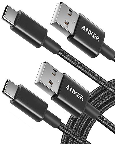 Anker USB-C/USB- A 2.0 Kabel [2 Stück] 1,8 m Nylon Type C Ladekabel für Samsung Galaxy S10 S9 S8 Plus,Note 9 8,LG G5 G6 V20,HTC 10 U11, Huawei Honor, P20 Lite P10 P9, Mate9 10 usw (Schwarz) von Anker