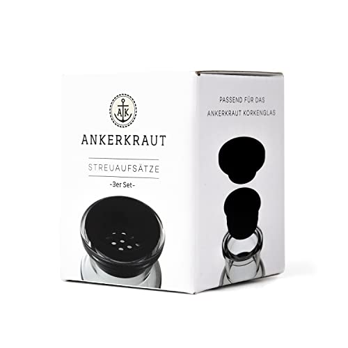 Ankerkraut Streueraufsätze für Korkengläser zum einfachen Dosieren, verschiedene Lochgrößen, 3-er Set von Ankerkraut