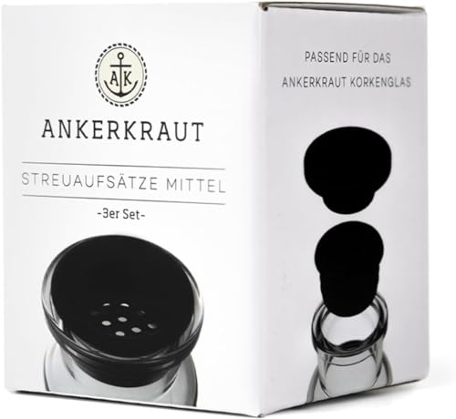 Ankerkraut Streueraufsätze für Korkengläser zum einfachen Dosieren, 3-er Set groß, 4 mm Lochgröße von Ankerkraut