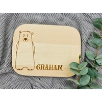 Brett Frühstücksbrett Schneidebrett Kinderbrett Geschenk Geburtstag Weihnachten Küche Junge Mädchen Bär Name Namensbrett Holz Braun von AnkeskreativeSuite