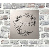 Türschild Personalisiert Blumenkranz Herzen Haustürschild Klingelschild von AnkeskreativeSuite