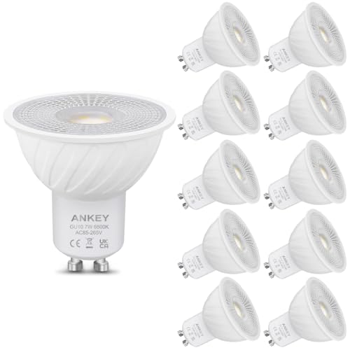 Ankey GU10 LED 6500K 7W Kaltweiß 650 Lumen Birnen, AC230V Flimmerfrei Strahler, Abstrahlwinkel 120 Grad Spot, Nicht Dimmbar Reflektorlampen,10er-Pack von Ankey