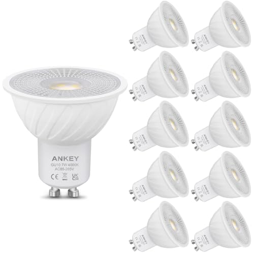 Ankey GU10 LED Neutralweiss Lampe 7W 650 Lumen 4000K Neutralweiß Glühbirnen,Abstrahlwinkel 120° Leuchtmittel,Nicht Dimmbar Energiesparlampe, 10 Stück von Ankey