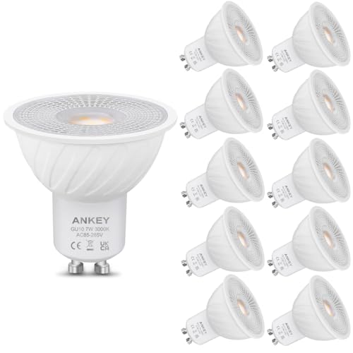 Ankey GU10 LED Warmweiss 7W Lampe,650 Lumen Leuchtmittel LED GU10 Warmweiss, 3000K Warmweiß, 120° Strahlwinkel Reflektorlampen, 10er-Pack von Ankey