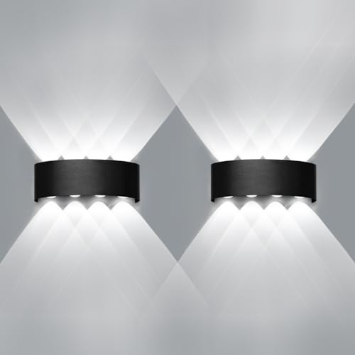 Ankey Schwarz 8W LED Wandleuchte Kalt Weiß 6000K, Moderne Up an Down Wandlampe Innen/Außen, Wasserdichte IP65 Wandleuchte für Badezimmer, Schlafzimmer, Garage, 2 Stück von Ankey