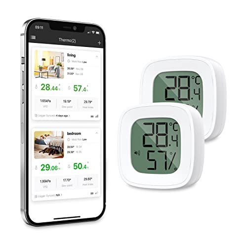 Ankilo Upgraded Kabelloses Thermometer Hygrometer Bluetooth genauer und empfindlicher Innenraumtemperatur-Feuchtigkeitssensor mit Datenexport für Haus Garage Gewächshaus Babyzimmer 2er Pack von Ankilo