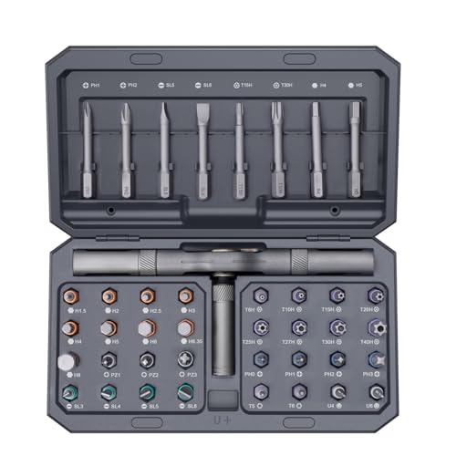 Ankilo 42-in-1 Magnet Schraubendreher Set, Manuelles DIY ratschenschraubendreher, Multi-Bit Magnet Set mit abnehmbarem Ratschengriff, tragbares Reparaturwerkzeug-Set für Möbel, Computer,Grau von Ankilo
