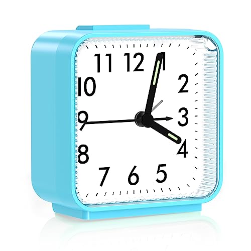 Ankilo Analog Wecker Klein,Neuestes Zeiger Wecker Analog Uhr Leise Ohne Ticken,Wecker mit Schlummerfunktion,Nachtlicht, Batteriebetrieben Tragbarer Wecker für Schlafzimmer Wohnbereich Büro Reisen Blau von Ankilo
