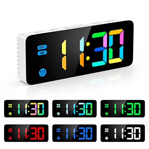 Ankilo Digitale Wecker, 7 Bunte LED-Uhr,elektronische Tischuhr,Farblich Einstellbarer Wecker,Reisewecker,einstellbare Helligkeit,12/24H,Digitaluhr für Haus,Schlafzimmer,Büro,Kinder,Ältere von Ankilo