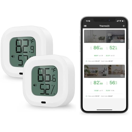 Ankilo Bluetooth Thermometer Hygrometer, Mini Kabelloses Thermo Hygrometer mit Smart Sensor App, Digital Thermometer mit Datenexport für Haus Garage Babyzimmer 2er Pack von Ankilo