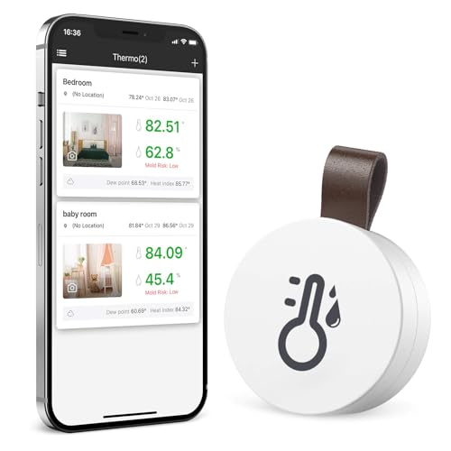 Ankilo Kabelloses Thermometer Hygrometer, Mini Bluetooth Thermo Hygrometer mit Smart Sensor App, Digital Thermometer mit Datenexport für Haus Garage Babyzimmer von Ankilo