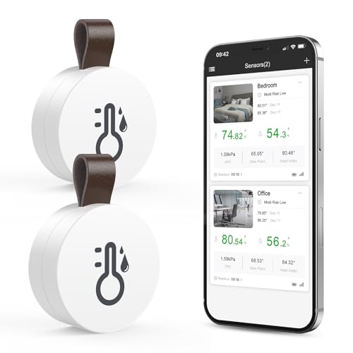 Ankilo Mini Bluetooth Thermometer 2er-Pack mit Präzisionssensor,Hygrometer Temperatursensor(±0,5°C Genauigkeit)– Made for German Homes, Babyzimmer & Weinkeller von Ankilo