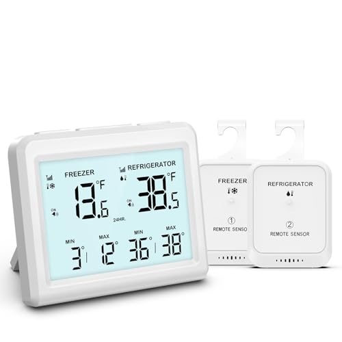 Ankilo Kühlschrankthermometer,Alarmfunktionen, 3.7in LCD große digitale Anzeige mit 2 kabellosen Sensoren Kühlschrank/Gefrierschrank verfügbar,℃/℉,Hausgebrauch und Restaurant von Ankilo