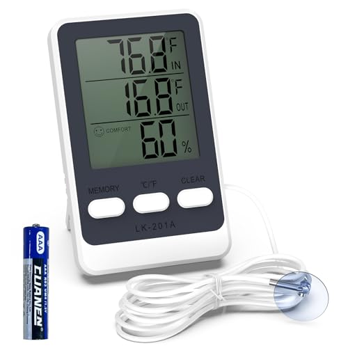 Ankilo LCD Digital-Thermometer Hygrometer, Temperatur- und Luftfeuchtigkeitsmesser mit 1,5 m kabelgebundenem externen Sensor für Kühlschrank, Gefrierschrank, Aquarium Ankilo LCD Digital-Thermometer Hygrometer, Temperatur- und Luftfeuchtigkeitsmesser mit 1,5 m kabelgebundenem externen Sensor für Kühlschrank, Gefrierschrank, Aquarium von Ankilo
