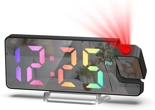 Ankilo New Projection Alarm Clock, Digitaler Wecker mit Temperaturanzeige, 180° Flip Projection Clock, Elektronische Tischuhr, 3 Helligkeitseinstellungen, 12/24 Stunden Anzeige, Farbige Digitaluhr von Ankilo