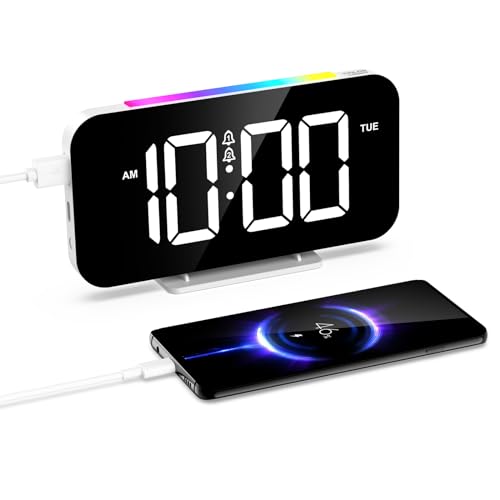 Ankilo Wecker digital für Tiefschläfer,Neuester RGB Farbenfroh Uhr mit Licht,Wecker Kinder,Farbwechsel Nachtlicht,Uhren mit Ladestation,Nachttischwecker mit Großer LED Anzeige,dimmbare Helligkeit von Ankilo