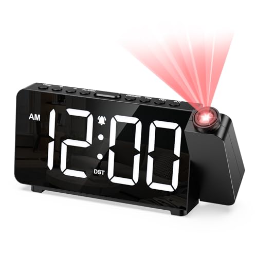 Ankilo Projektionswecker für Schlafzimmer, 16,4 cm, Projektoruhr an der Decke, Wecker mit USB-Ladeanschluss, einstellbare Helligkeit/Lautstärke für schwere Schläfer, Schlummerfunktion Ankilo Projektionswecker für Schlafzimmer, 16,4 cm, Projektoruhr an der Decke, Wecker mit USB-Ladeanschluss, einstellbare Helligkeit/Lautstärke für schwere Schläfer, Schlummerfunktion von Ankilo